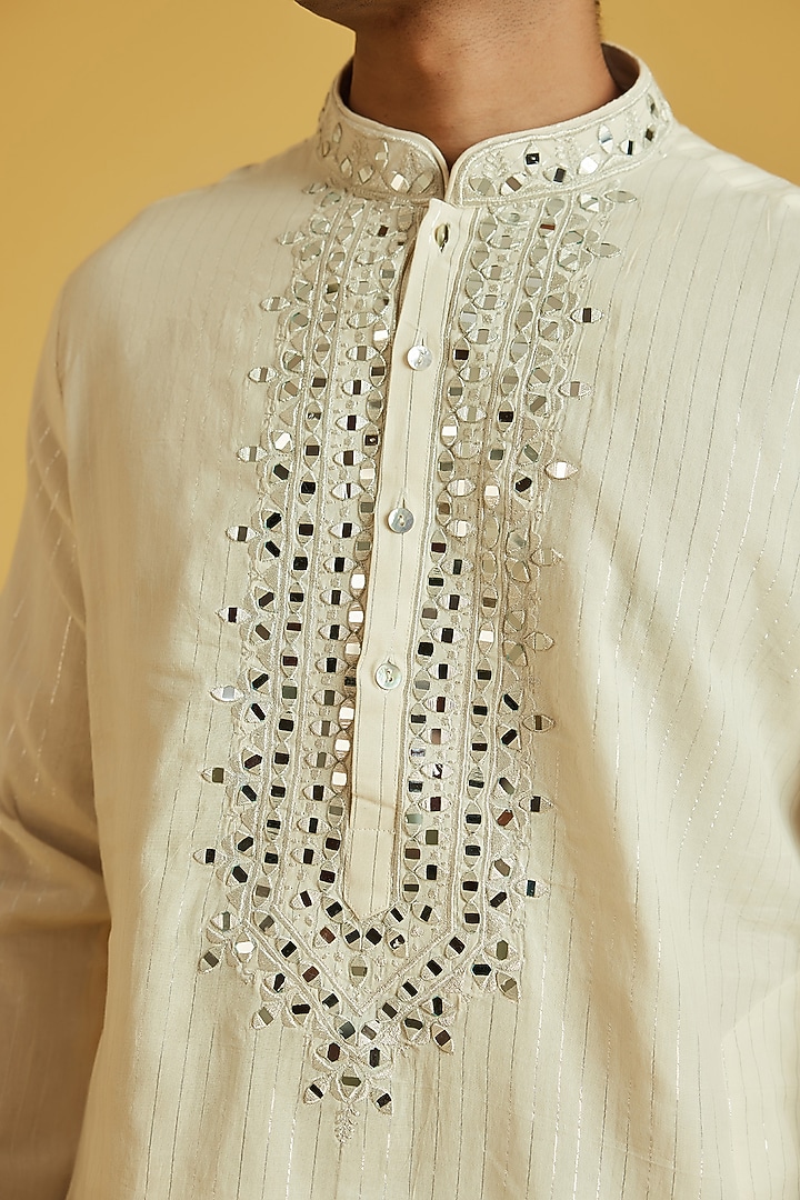 White Cotton Lurex Embroidered Kurta Set by NAFS at Pernia's Pop Up Shop