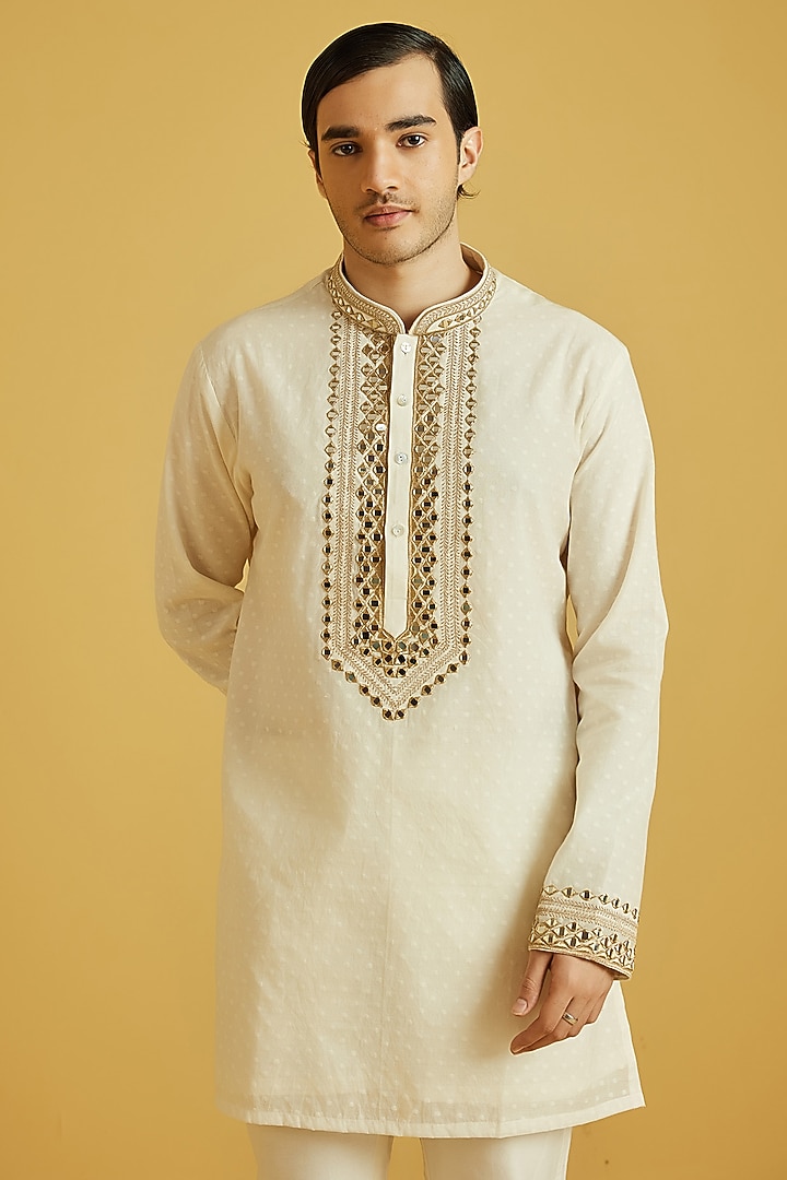 Ivory Chanderi Embroidered Kurta Set by NAFS at Pernia's Pop Up Shop