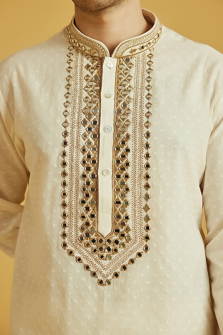 Ivory Chanderi Embroidered Kurta Set by NAFS at Pernia's Pop Up Shop