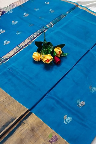 Blue Handwoven Saree Set With Zari by Nagraj