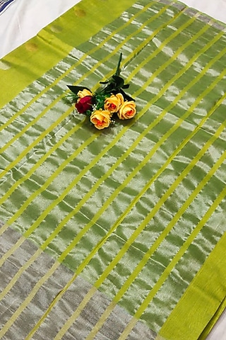 Green Handwoven Saree Set With Zari by Nagraj