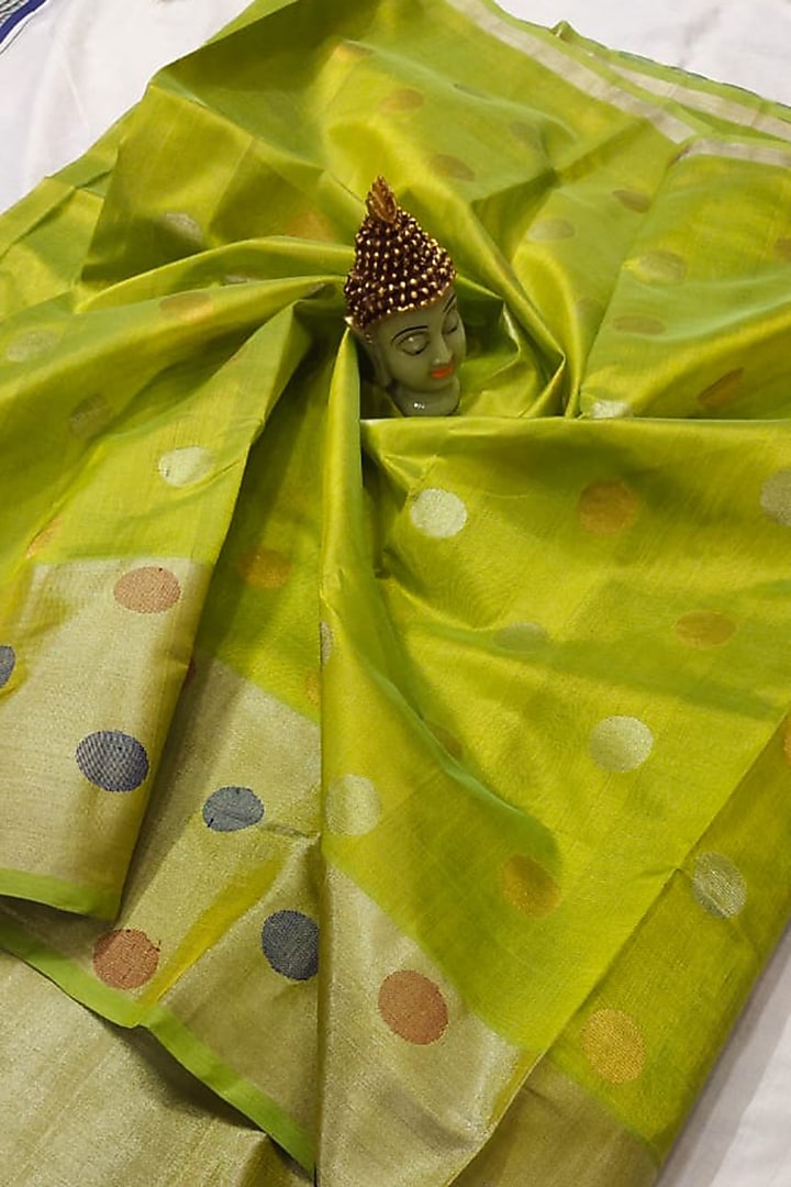 Green Handwoven Festive Saree Set With Zari by Nagraj at Pernia's Pop Up Shop