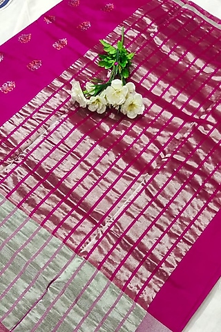 Pink Handwoven Saree Set With Zari by Nagraj