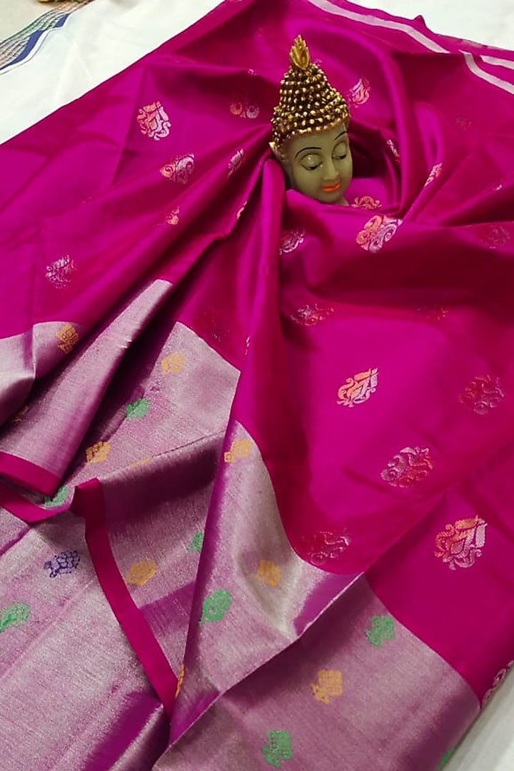Pink Handwoven Festive Saree Set With Zari by Nagraj at Pernia's Pop Up Shop