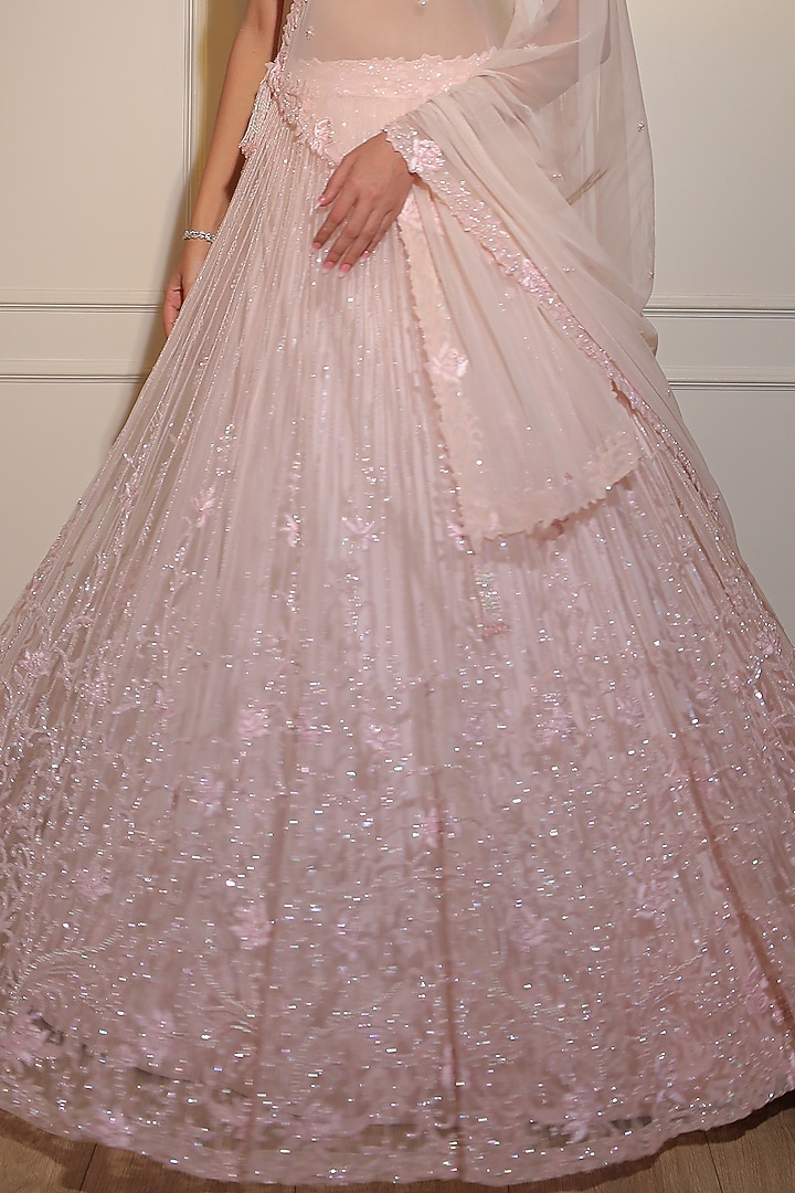 Frosty Pink Net Sequins Embroidered Bridal Lehenga Set by Naibah at Pernia's Pop Up Shop