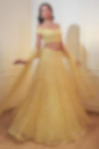 Lemon Yellow Organza Sequins Embroidered Bridal Lehenga Set by Naibah at Pernia's Pop Up Shop