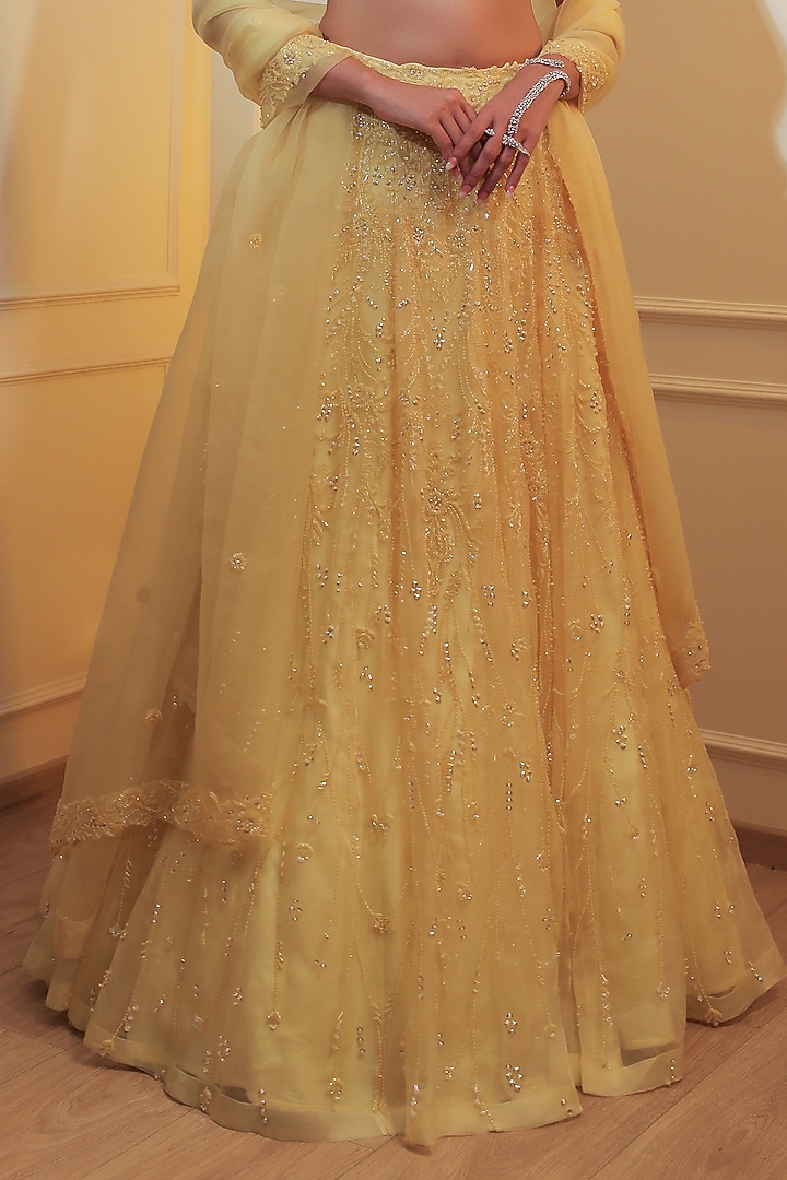 Lemon Yellow Organza Sequins Embroidered Bridal Lehenga Set by Naibah at Pernia's Pop Up Shop