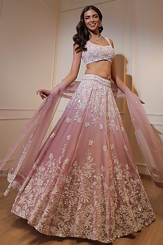 Lilac Organza Sequins Embroidered Lehenga Set by Naibah