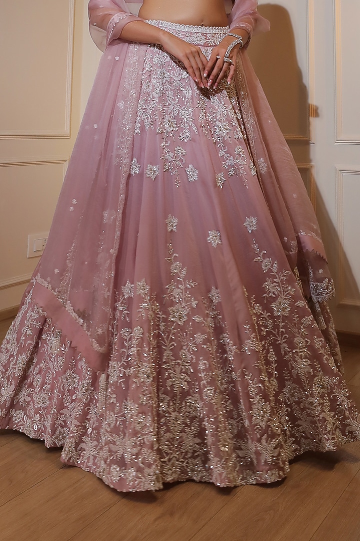 Lilac Organza Sequins Embroidered Bridal Lehenga Set by Naibah at Pernia's Pop Up Shop