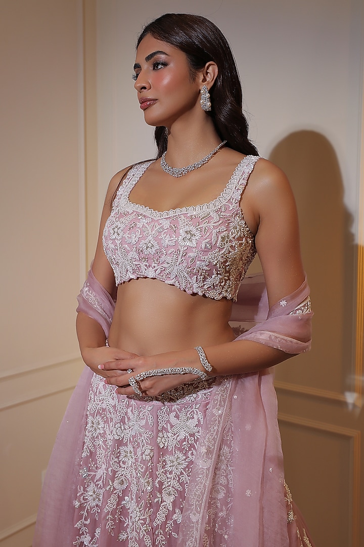 Lilac Organza Sequins Embroidered Bridal Lehenga Set by Naibah at Pernia's Pop Up Shop
