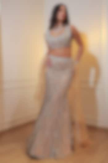 Nude Net Sequins Embroidered Bridal Lehenga Set by Naibah at Pernia's Pop Up Shop