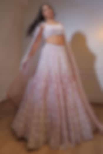 Pink & Ivory Organza Sequins Embroidered Bridal Lehenga Set by Naibah at Pernia's Pop Up Shop