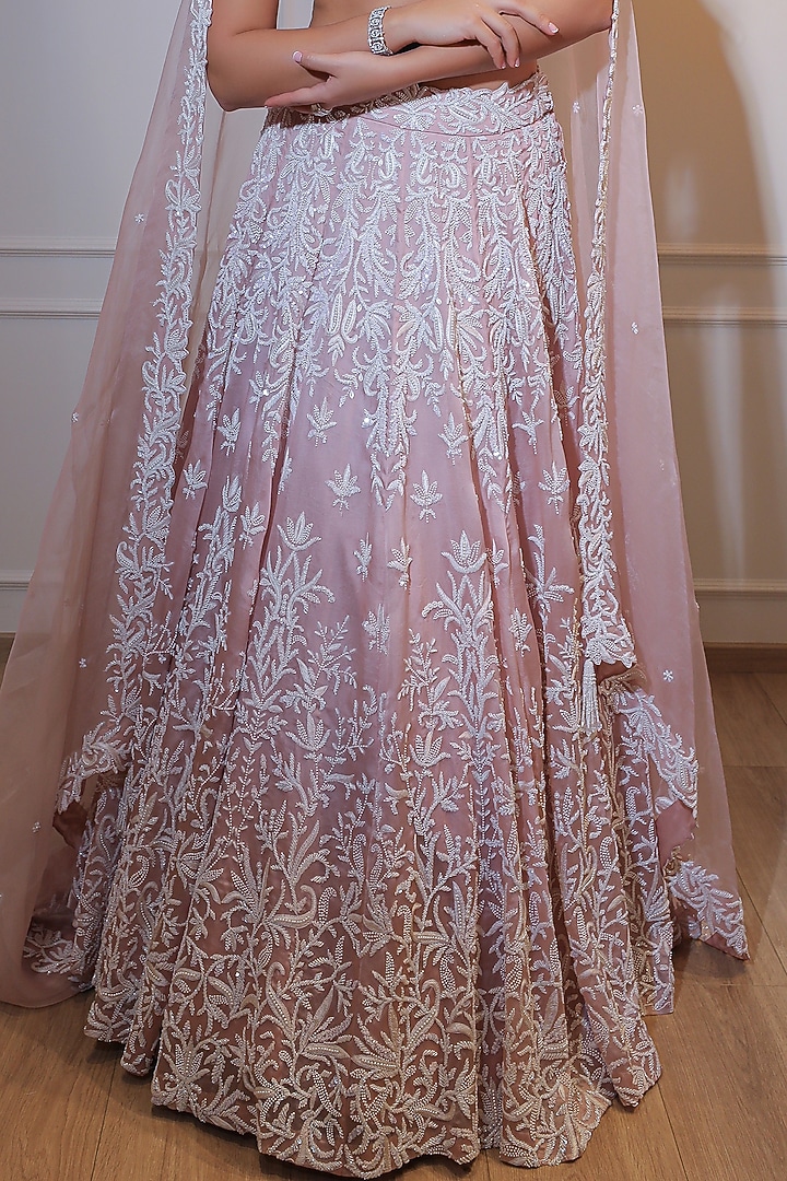 Pink & Ivory Organza Sequins Embroidered Bridal Lehenga Set by Naibah at Pernia's Pop Up Shop