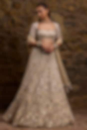 Gold & Silver Ombre Net Hand Embroidered Bridal Lehenga Set by Naibah at Pernia's Pop Up Shop