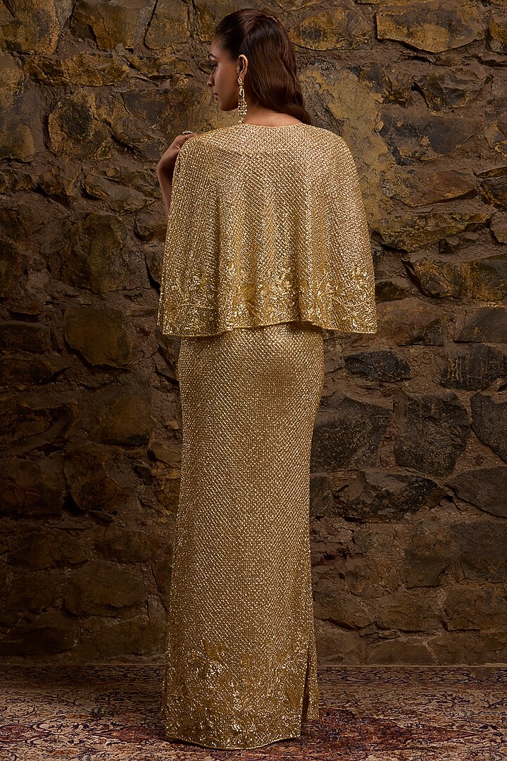 Gold Net Hand Embroidered Skirt Set by Naibah at Pernia's Pop Up Shop