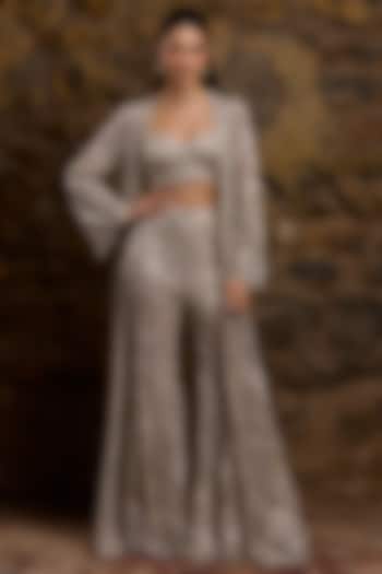 Silver Net Hand Embroidered Bridal Sharara Set by Naibah at Pernia's Pop Up Shop