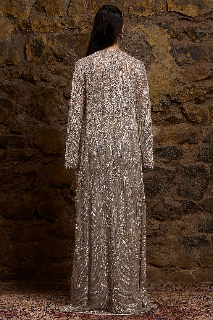Silver Net Hand Embroidered Bridal Sharara Set by Naibah at Pernia's Pop Up Shop