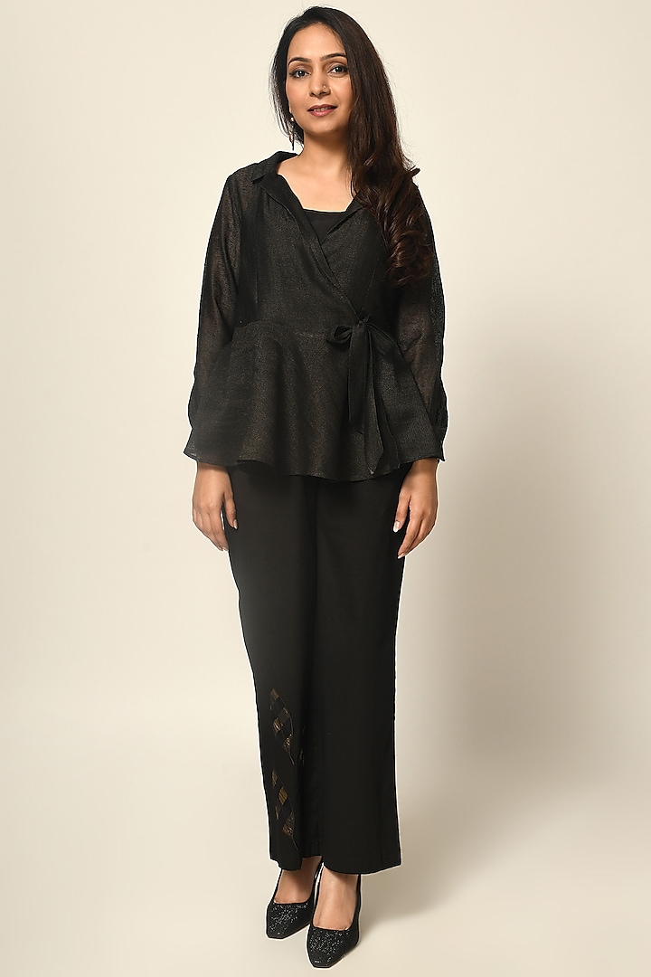 Black Silk Embroidered Co-Ord Set by Naina Arunima at Pernia's Pop Up Shop