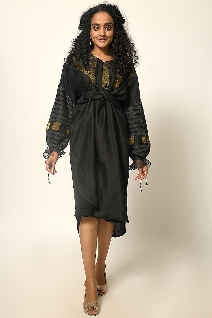 Black & Gold Silk Zari Dress by Naina Arunima at Pernia's Pop Up Shop