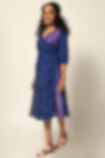 Electric Blue & Purple Silk Embroidered Dress by Naina Arunima