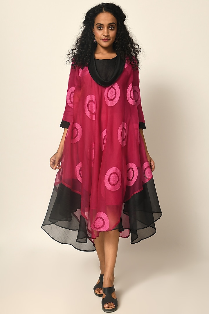 Hot Pink Pure Silk Woven Dress by Naina Arunima