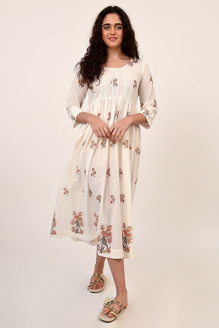 White Cotton Midi Dress by Naina Arunima