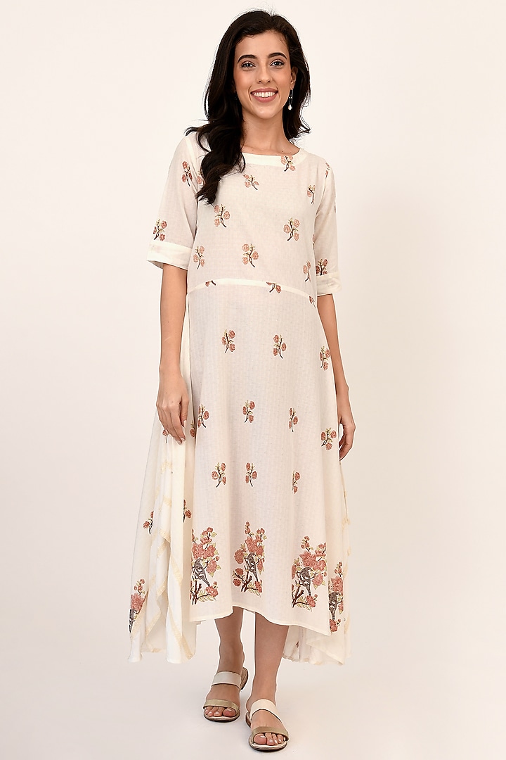 Ivory Cotton Asymmetrical Dress by Naina Arunima