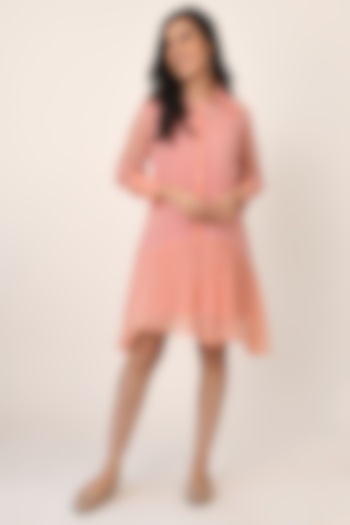 Coral Knee-Length Summer Dress With Panels by Naina Arunima at Pernia's Pop Up Shop