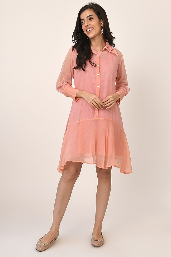 Coral Knee-Length Summer Dress With Panels by Naina Arunima at Pernia's Pop Up Shop