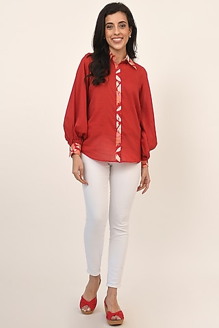 Red Floral Printed Shirt by NAINA ARUNIMA