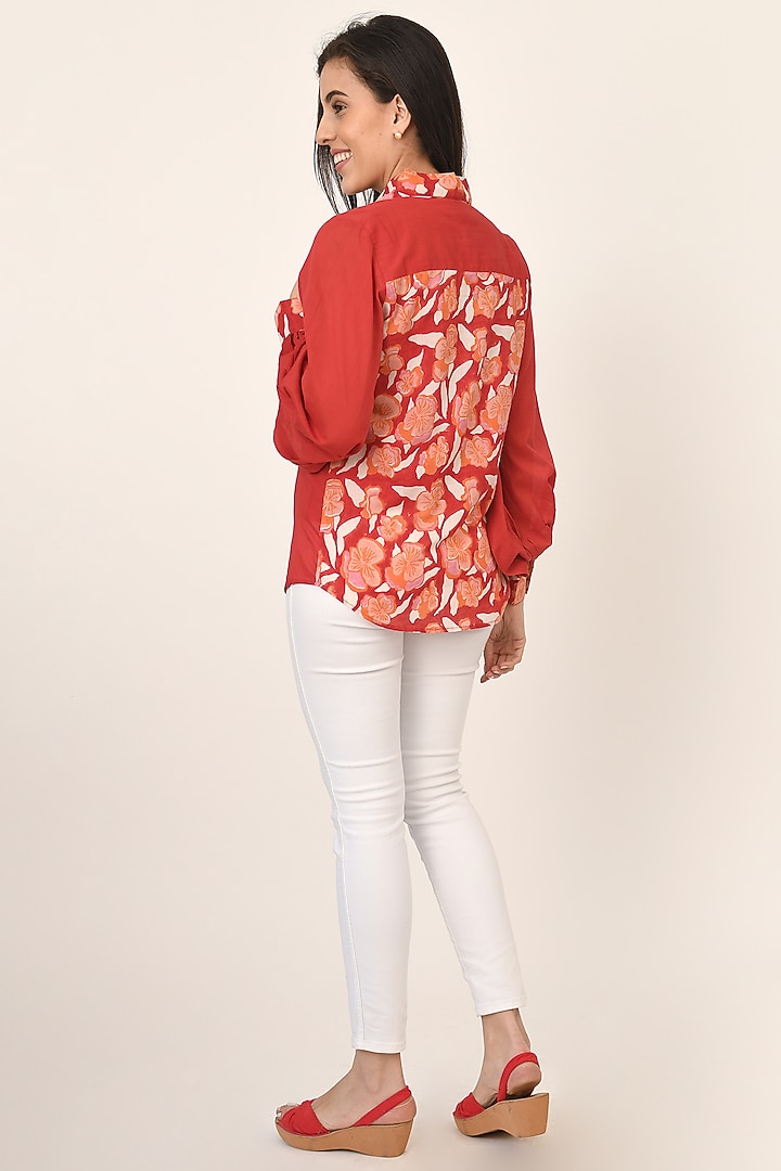 Red Floral Printed Shirt by NAINA ARUNIMA at Pernia's Pop Up Shop