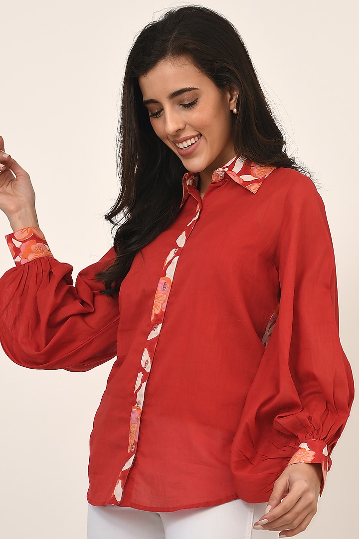Red Floral Printed Shirt by NAINA ARUNIMA at Pernia's Pop Up Shop