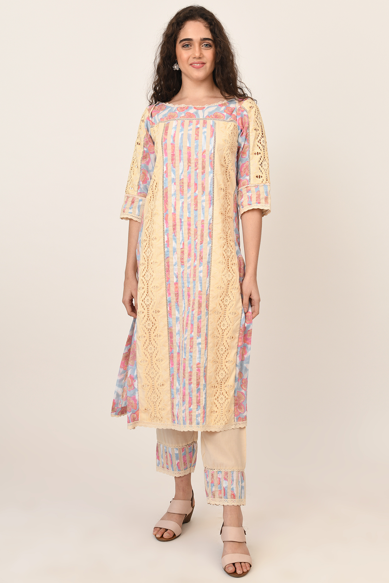 Multi-Colored Block Printed Kurta Set by NAINA ARUNIMA at Pernia's Pop Up Shop