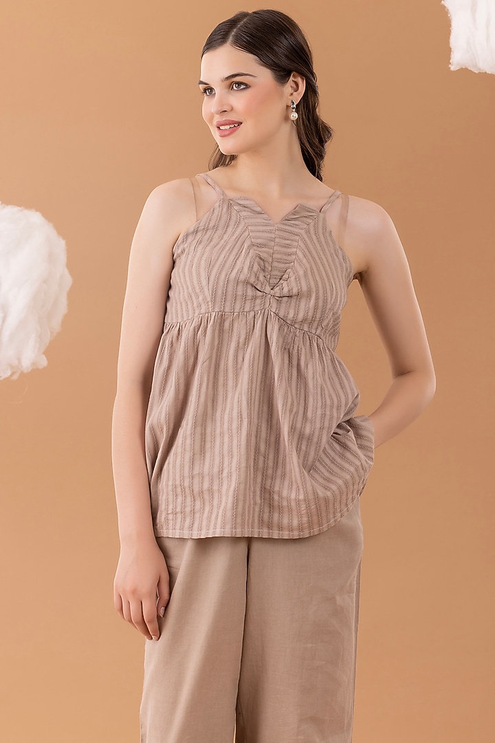 Beige Pure Cotton Twill Embroidered Blazer Set by NAINA ARUNIMA at Pernia's Pop Up Shop