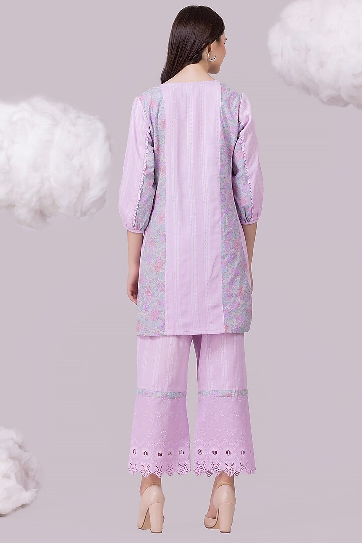 Lilac Pure Textured Cotton Printed Tunic Set by NAINA ARUNIMA at Pernia's Pop Up Shop