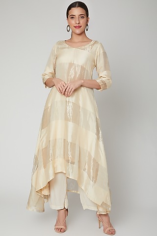 Vanilla Cream Kurta With Pants by NAINA ARUNIMA