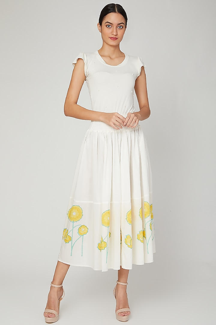 White Buttercup Flared Skirt by NAINA ARUNIMA