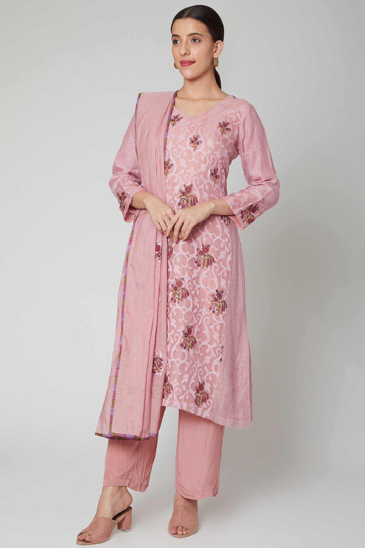 Pink Lilac Embroidered Kurta Set by NAINA ARUNIMA at Pernia's Pop Up Shop