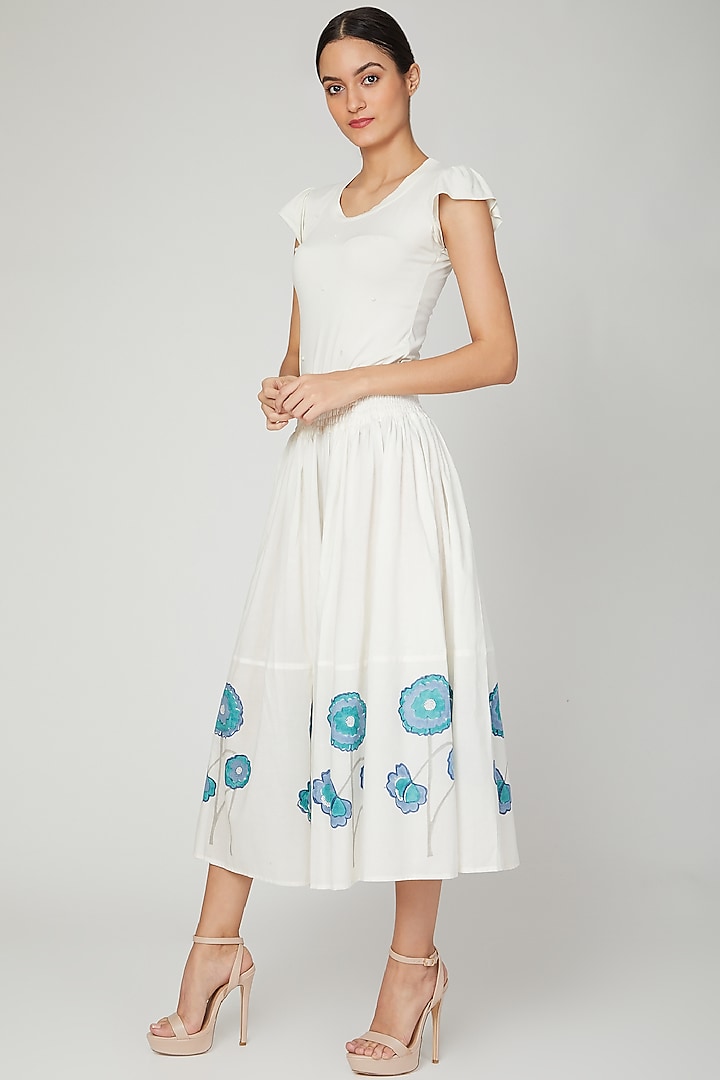 White & Blue Flared Skirt by NAINA ARUNIMA