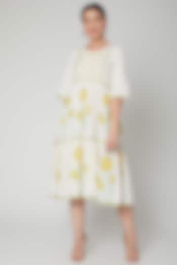 White & Buttercup Gathered Summer Dress by NAINA ARUNIMA at Pernia's Pop Up Shop