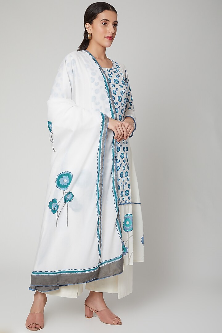 Sea Blue & White Dupatta by NAINA ARUNIMA at Pernia's Pop Up Shop