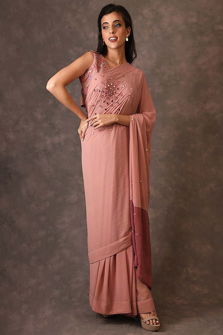 Misty Rose Georgette Saree Set by NAINA ARUNIMA