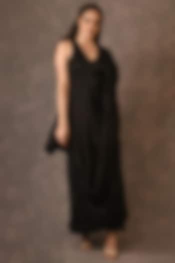 Black Silk Organza Gown Saree by NAINA ARUNIMA