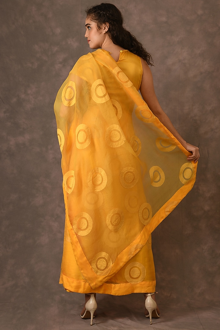 Deep Yellow Silk Organza Festive Gown Saree by NAINA ARUNIMA at Pernia's Pop Up Shop