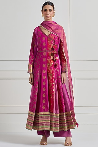 Fuchsia Pink Brocade Anarkali Set by Naina Arunima