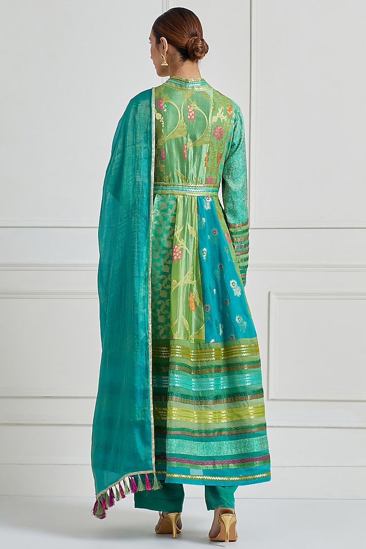 Parrot & Emerald Green Brocade Wedding Anarkali Set by Naina Arunima at Pernia's Pop Up Shop