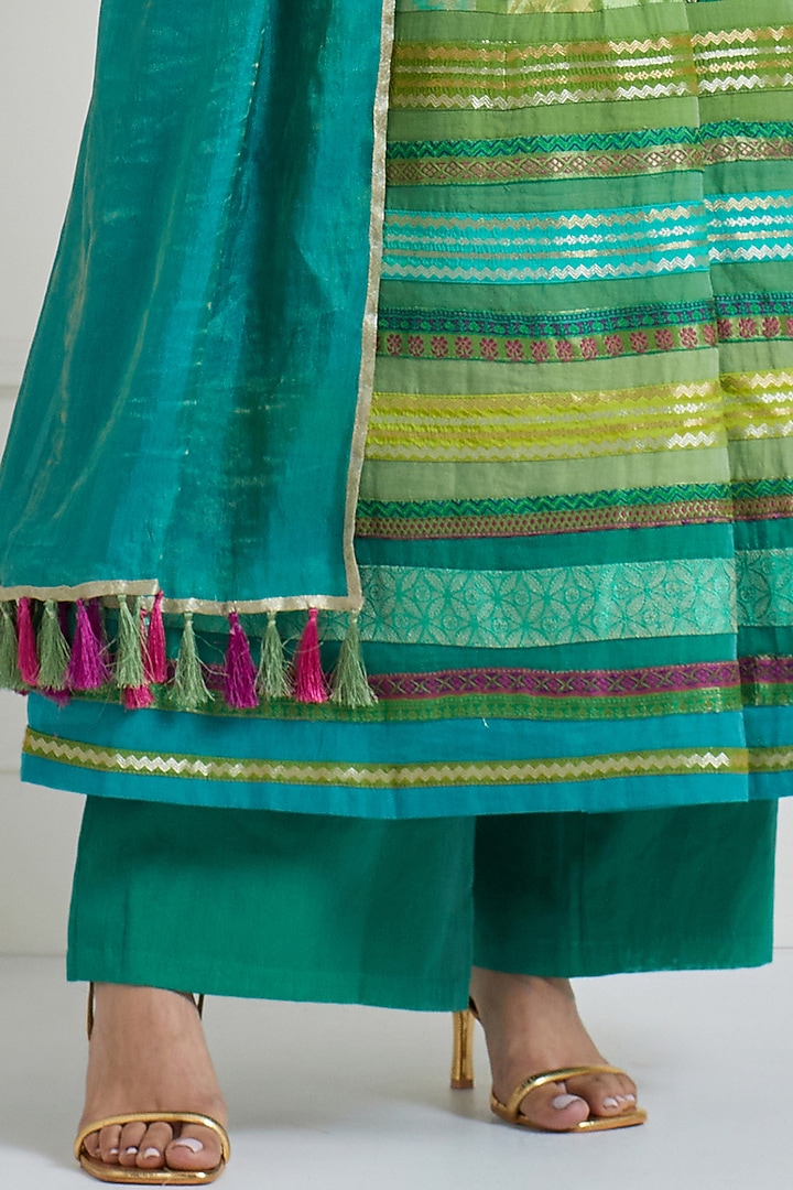 Parrot & Emerald Green Brocade Wedding Anarkali Set by Naina Arunima at Pernia's Pop Up Shop