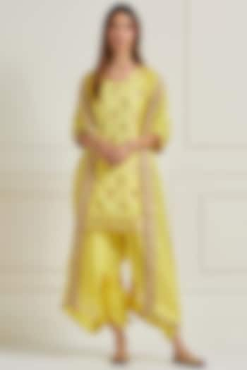 Lemon Yellow Georgette Brocade Kurta Set by Naina Arunima at Pernia's Pop Up Shop