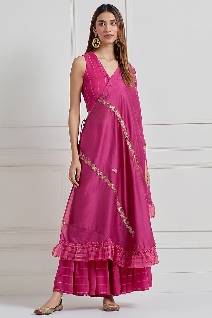 Pink Chanderi Sharara Set by Naina Arunima at Pernia's Pop Up Shop