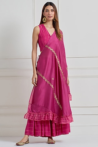 Pink Chanderi Sharara Set by Naina Arunima
